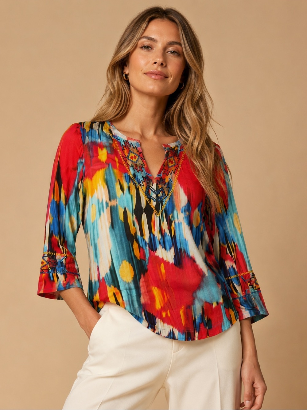 Vintage Collection Embroidered Boho Blouse Women's Medium Colorful